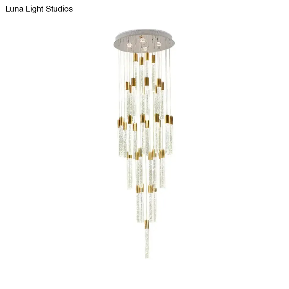 Gold Modern Tube Cluster Pendant Lamp with 24 Clear Glass Heads - LED Ceiling Light