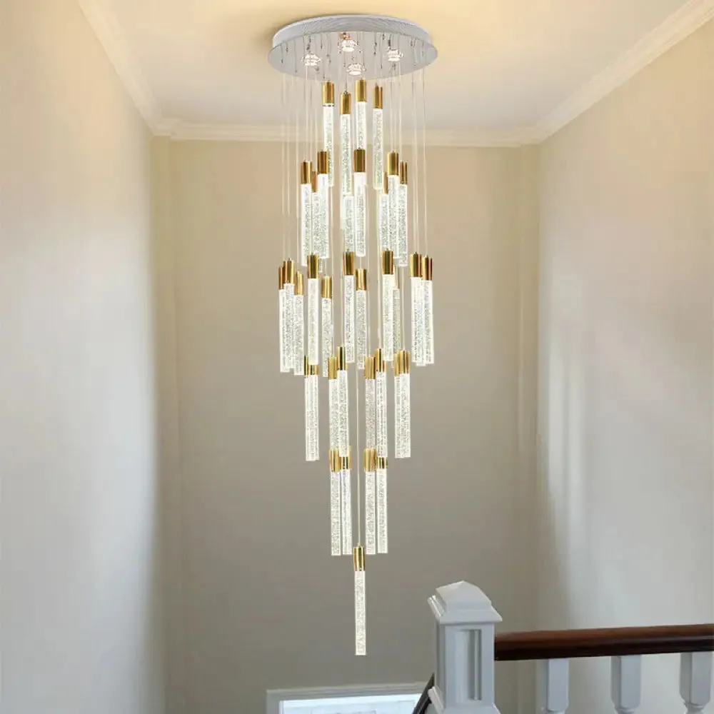 Gold Modern Tube Cluster Pendant Lamp with 24 Clear Glass Heads - LED Ceiling Light