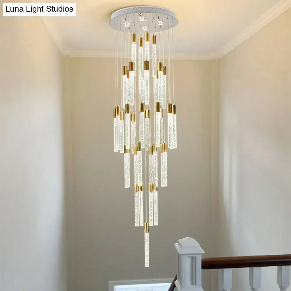 Gold Modern Tube Cluster Pendant Lamp with 24 Clear Glass Heads - LED Ceiling Light