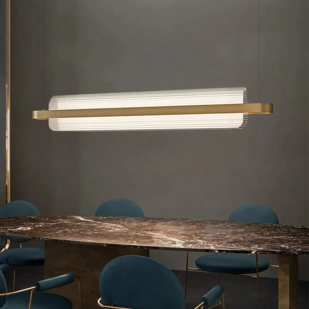 Gold Nordic Linear Island Lamp: Acrylic LED Pendant Light for Dining Room