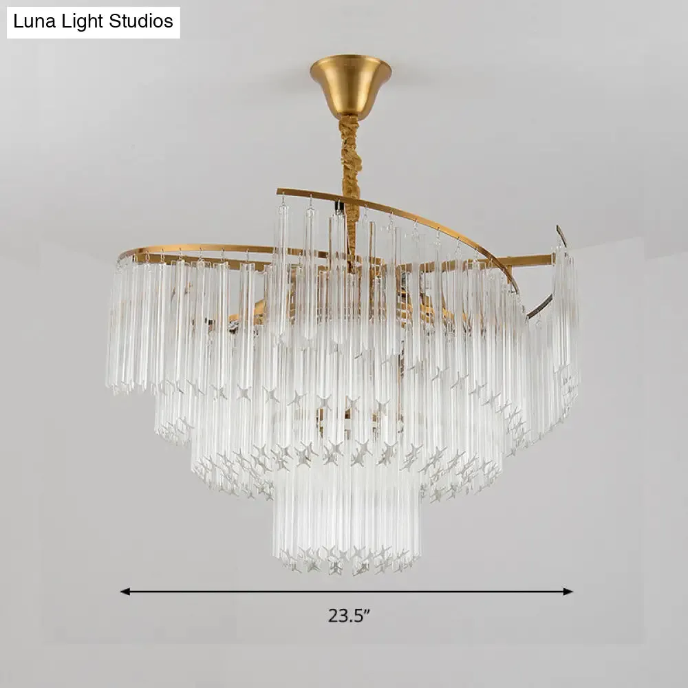 Golden Tiered Crystal Rod Chandelier: 8-Bulb LED Pendant Light for Living Room