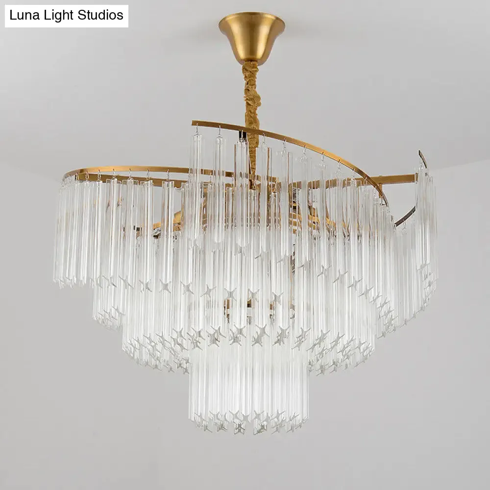 Golden Tiered Crystal Rod Chandelier: 8-Bulb LED Pendant Light for Living Room