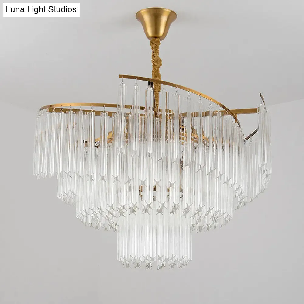 Golden Tiered Crystal Rod Chandelier: 8-Bulb LED Pendant Light for Living Room