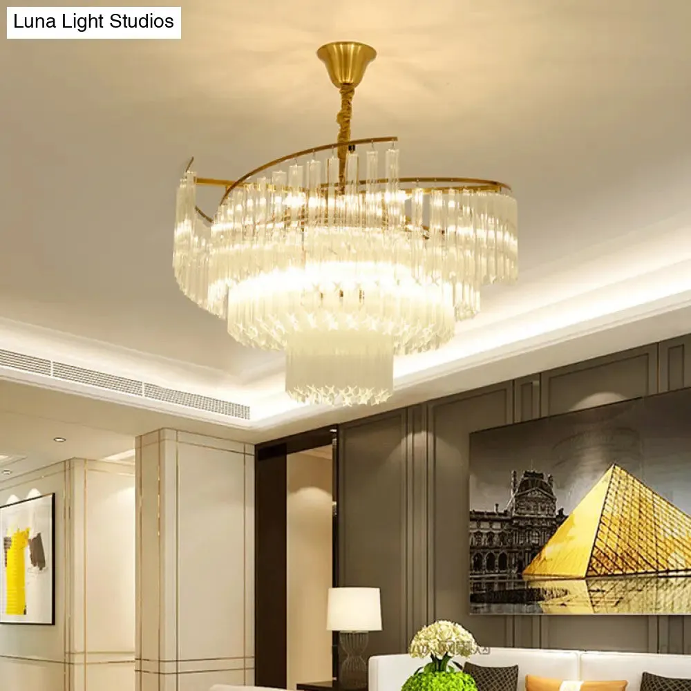 Golden Tiered Crystal Rod Chandelier: 8-Bulb LED Pendant Light for Living Room