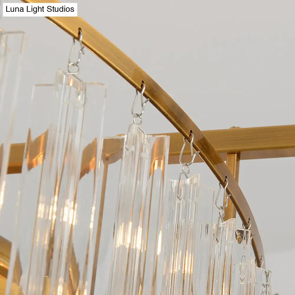 Golden Tiered Crystal Rod Chandelier: 8-Bulb LED Pendant Light for Living Room