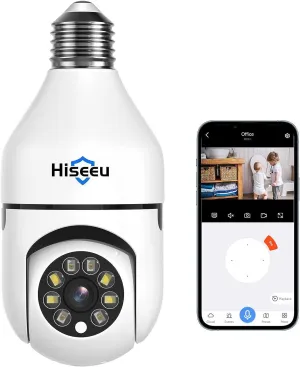 Hiseeu Wireless Light Bulb Camera, 2.4GHz WiFi Bulb Camera, 2-Way-Audio, Motion Detection and Alarm, 3MP Full Color Night Vision, SD/Cloud Storage, Work with Alexa, E26/E27 Socket