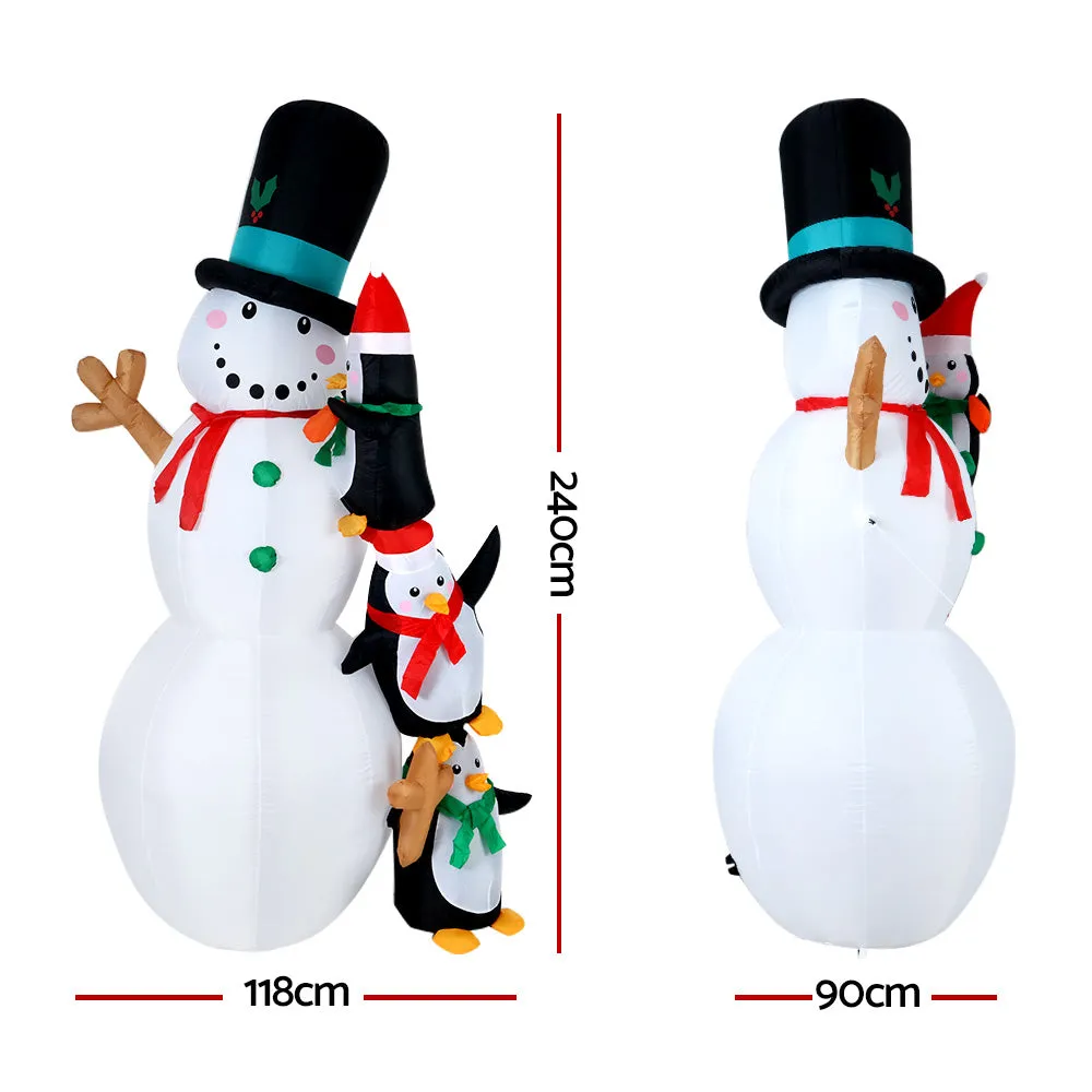 Illuminated Christmas Inflatable Snowman, Built-in LEDs - Jingle Jollys