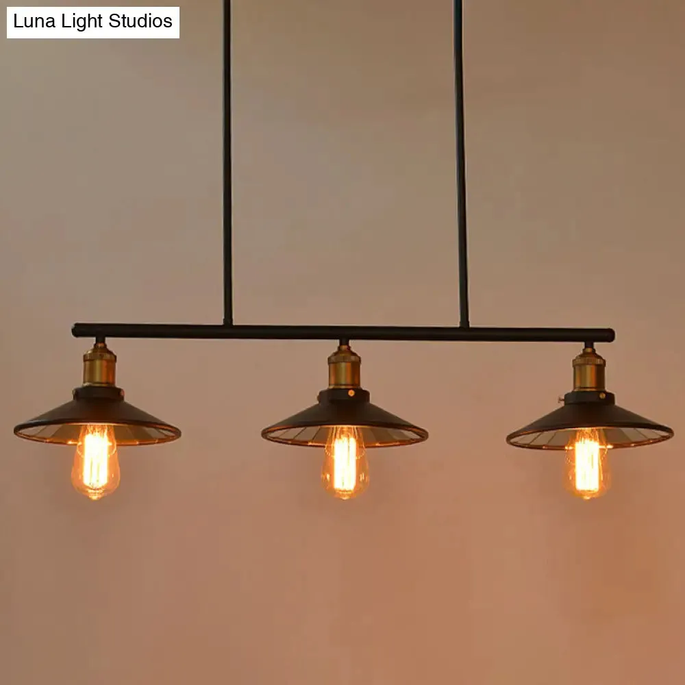 Industrial Black 3-Light Metal Island Pendant with Cone Shade - Perfect for Restaurant Lighting