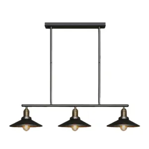 Industrial Black 3-Light Metal Island Pendant with Cone Shade - Perfect for Restaurant Lighting