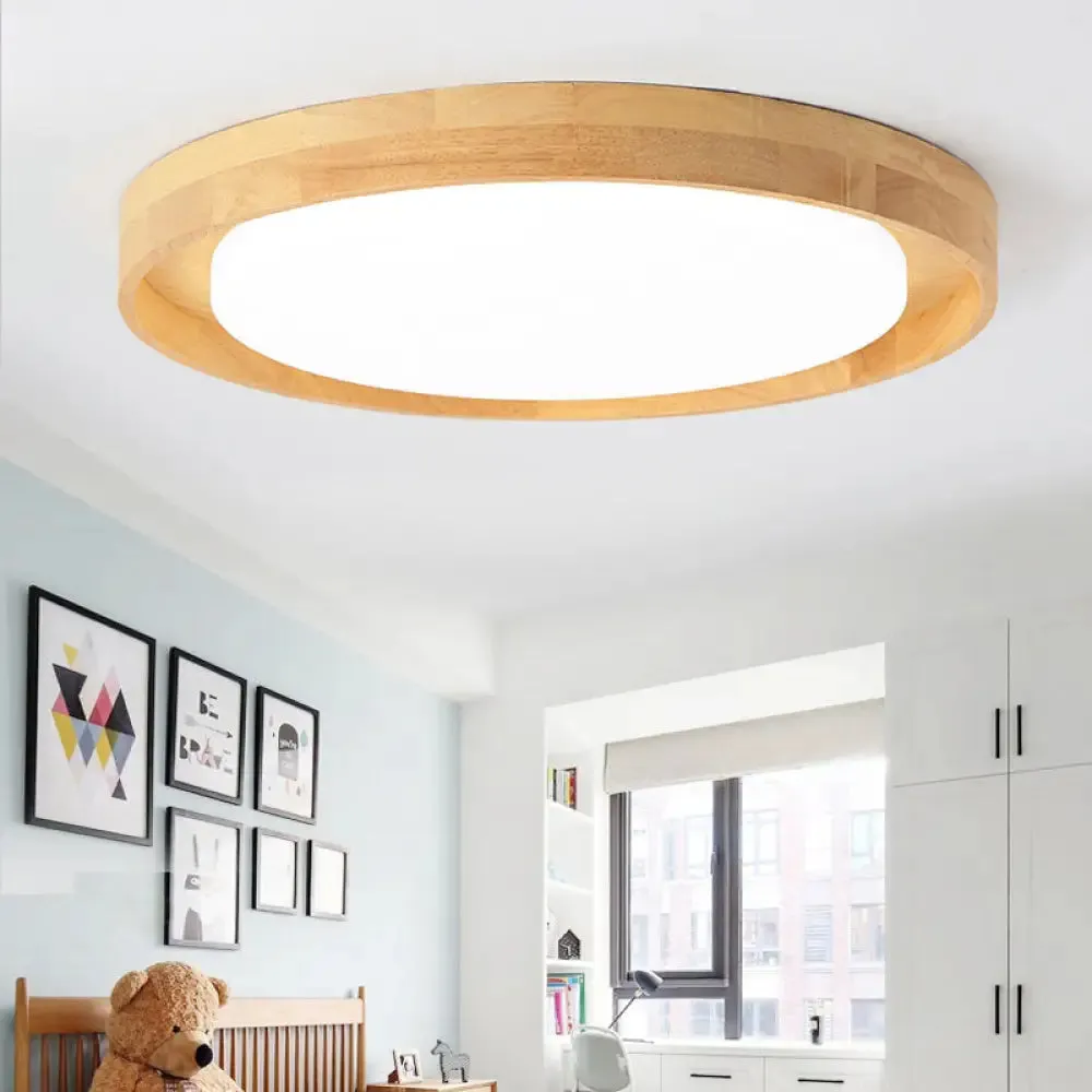 Japanese Style LED Wood Flush Ceiling Light for the Bedroom