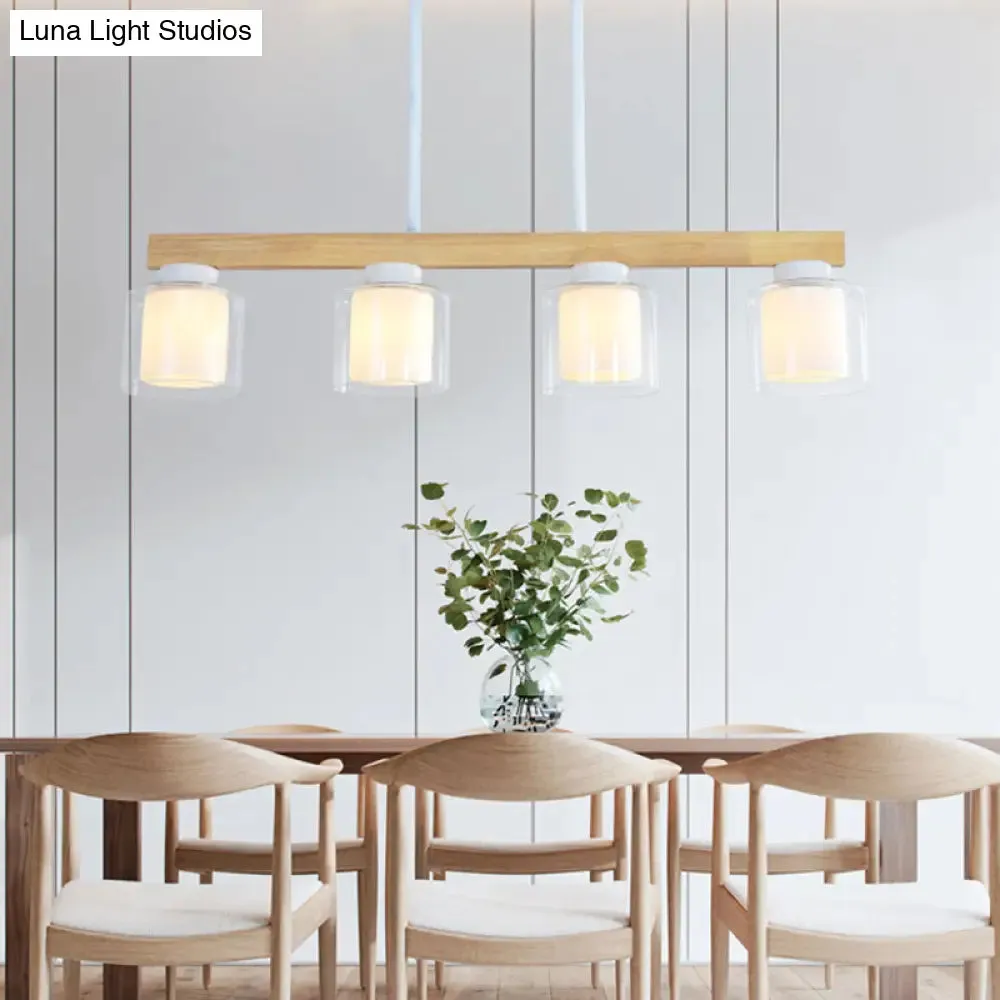 Japanese White Glass Cylinder LED Island Pendant Ceiling Light for Dining Room