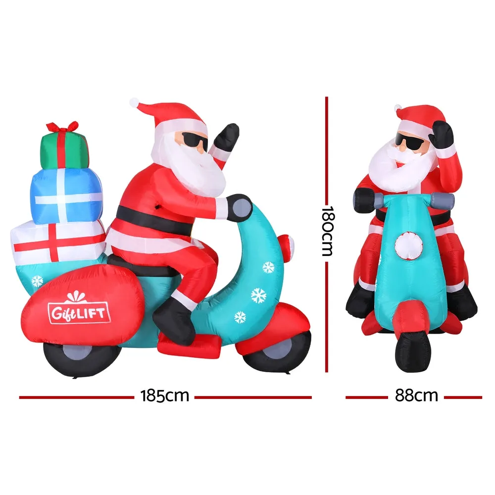 Jingle Jollys Christmas Inflatable Santa Motorbike LED Illuminated Decorations