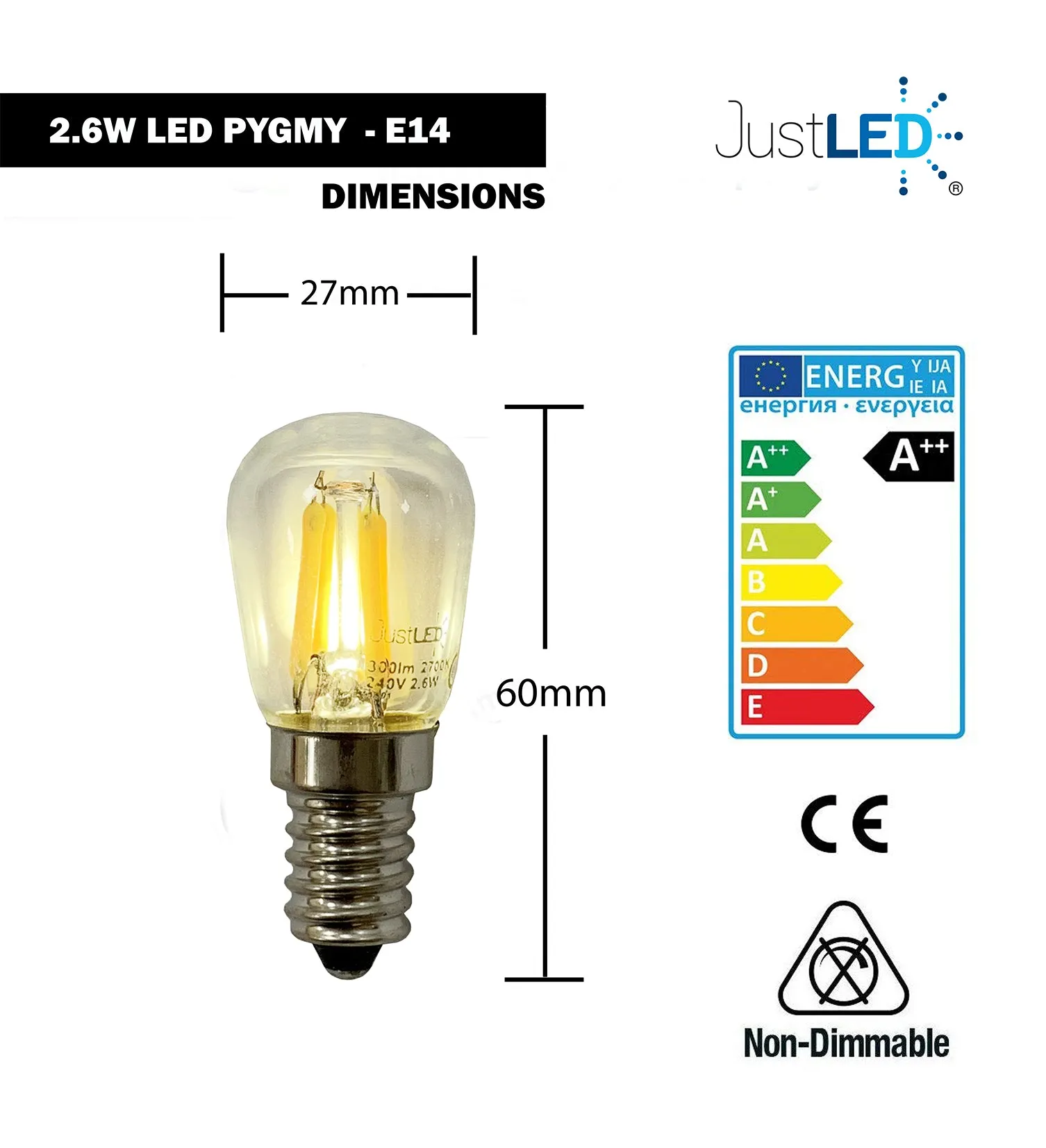 JustLED – LED 2.6W PYGMY LED Filament Lamp – E14