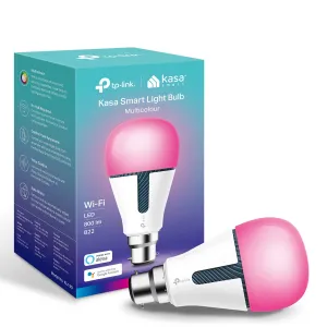 Kasa Smart Bulb by TP-Link, WiFi Smart Switch, B22, 10W, Works with Amazon Alexa (Echo and Echo Dot) and Google Home, Colour-Changeable, Dimmable, No Hub Required (KL130B) [Energy Class A ]