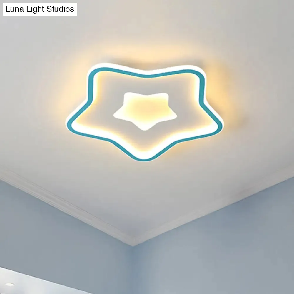 Kids' Cartoon Star LED Ceiling Light in Pink/Blue - Flush Mount Design