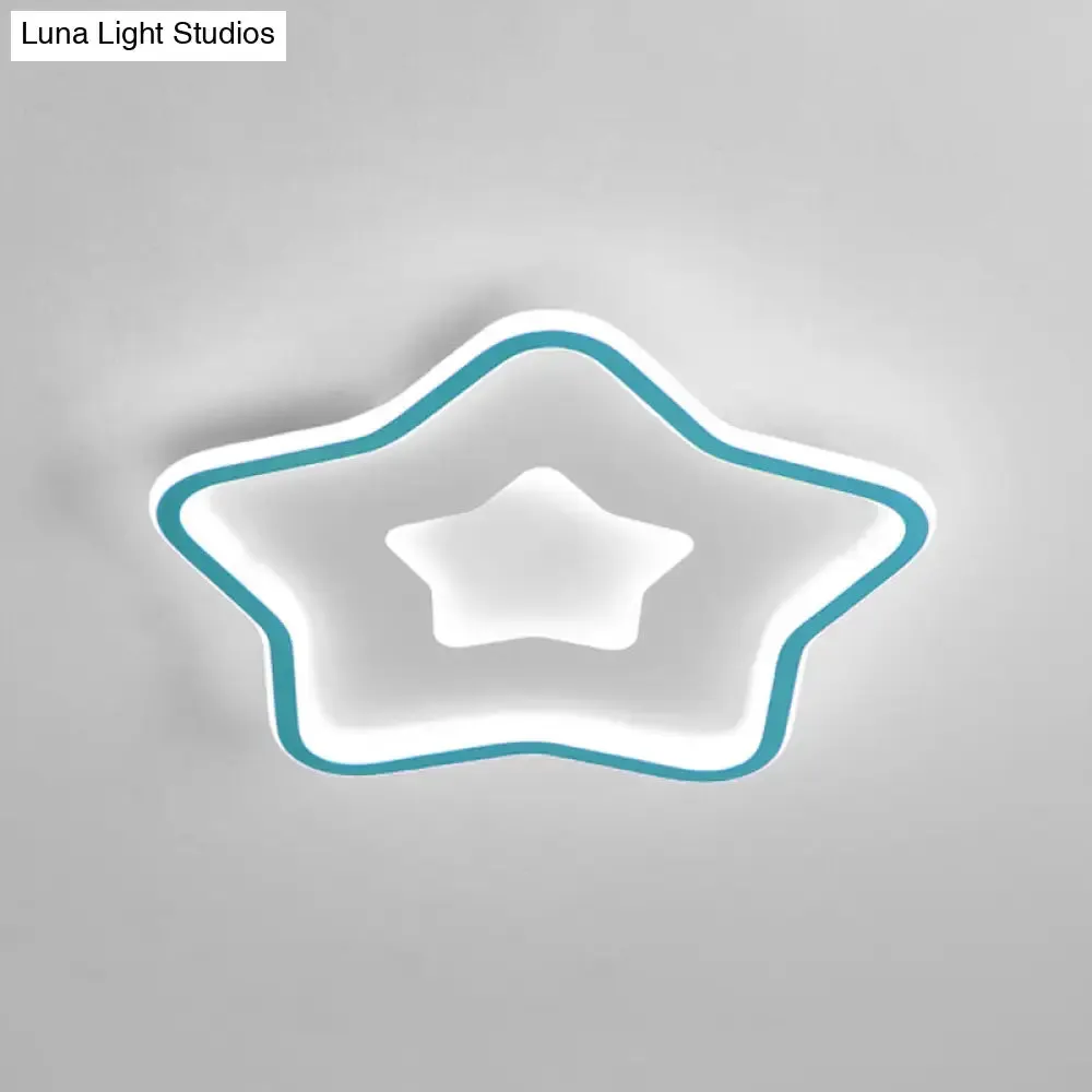 Kids' Cartoon Star LED Ceiling Light in Pink/Blue - Flush Mount Design