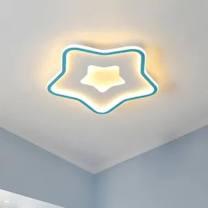 Kids' Cartoon Star LED Ceiling Light in Pink/Blue - Flush Mount Design