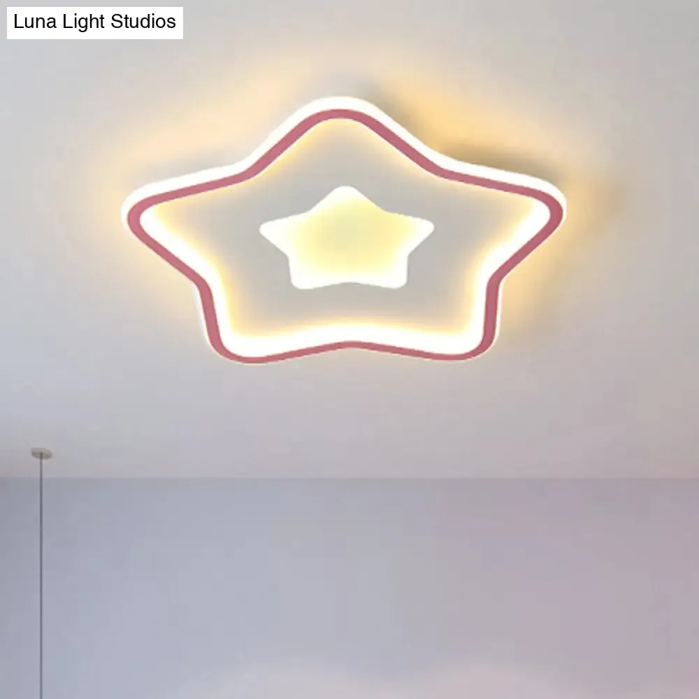 Kids' Cartoon Star LED Ceiling Light in Pink/Blue - Flush Mount Design