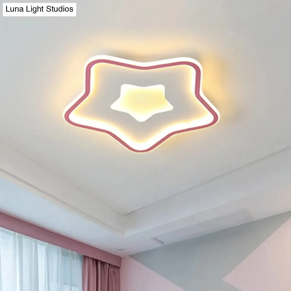 Kids' Cartoon Star LED Ceiling Light in Pink/Blue - Flush Mount Design