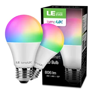 LE Alexa Smart Bulbs E27 Screw, Works with Alexa and Goole Home, No Hub Required, Pack of 2 (9W=60W, Dimmable, RGB   White 2700K-6500K, 2.4GHz Wifi)