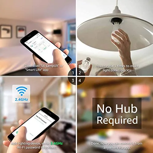 LE Alexa Smart Bulbs E27 Screw, Works with Alexa and Goole Home, No Hub Required, Pack of 2 (9W=60W, Dimmable, RGB   White 2700K-6500K, 2.4GHz Wifi)