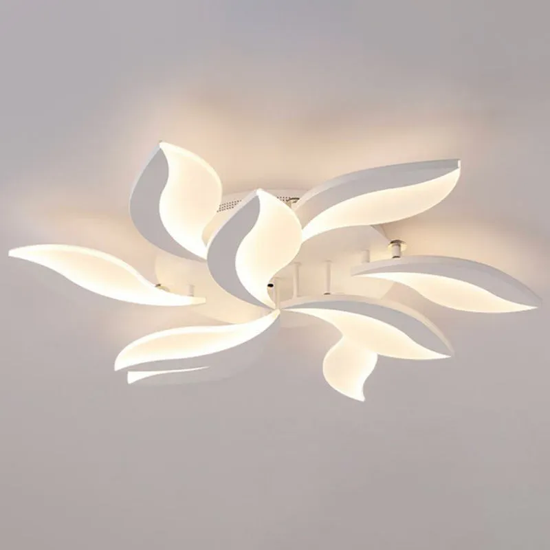 Leaf LED Semi Flush Acrylic Ceiling Light Fixture in White - Simple Style for Living Room