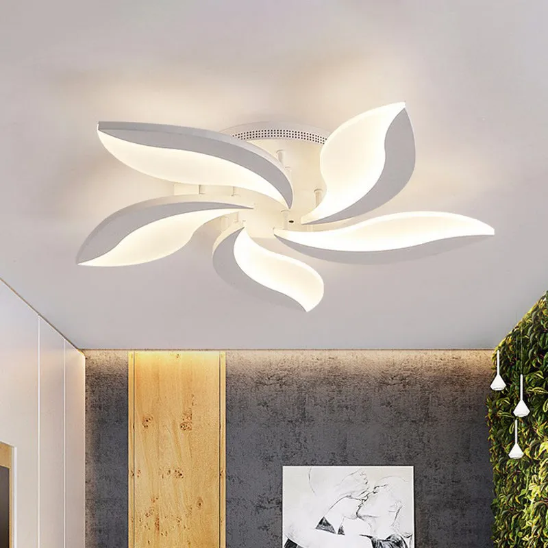 Leaf LED Semi Flush Acrylic Ceiling Light Fixture in White - Simple Style for Living Room