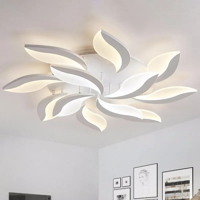 Leaf LED Semi Flush Acrylic Ceiling Light Fixture in White - Simple Style for Living Room