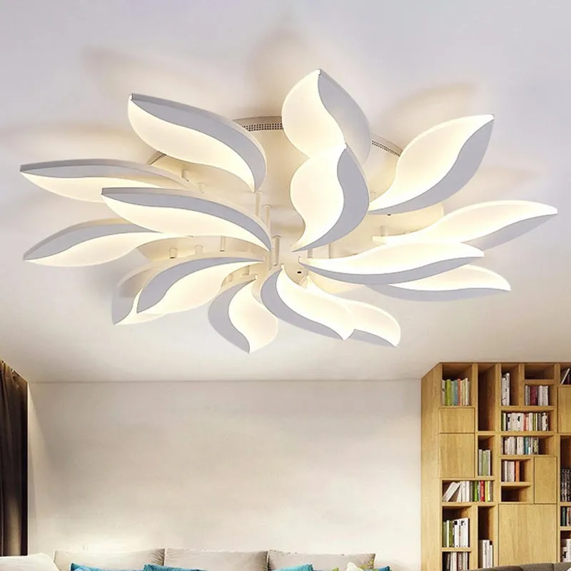 Leaf LED Semi Flush Acrylic Ceiling Light Fixture in White - Simple Style for Living Room