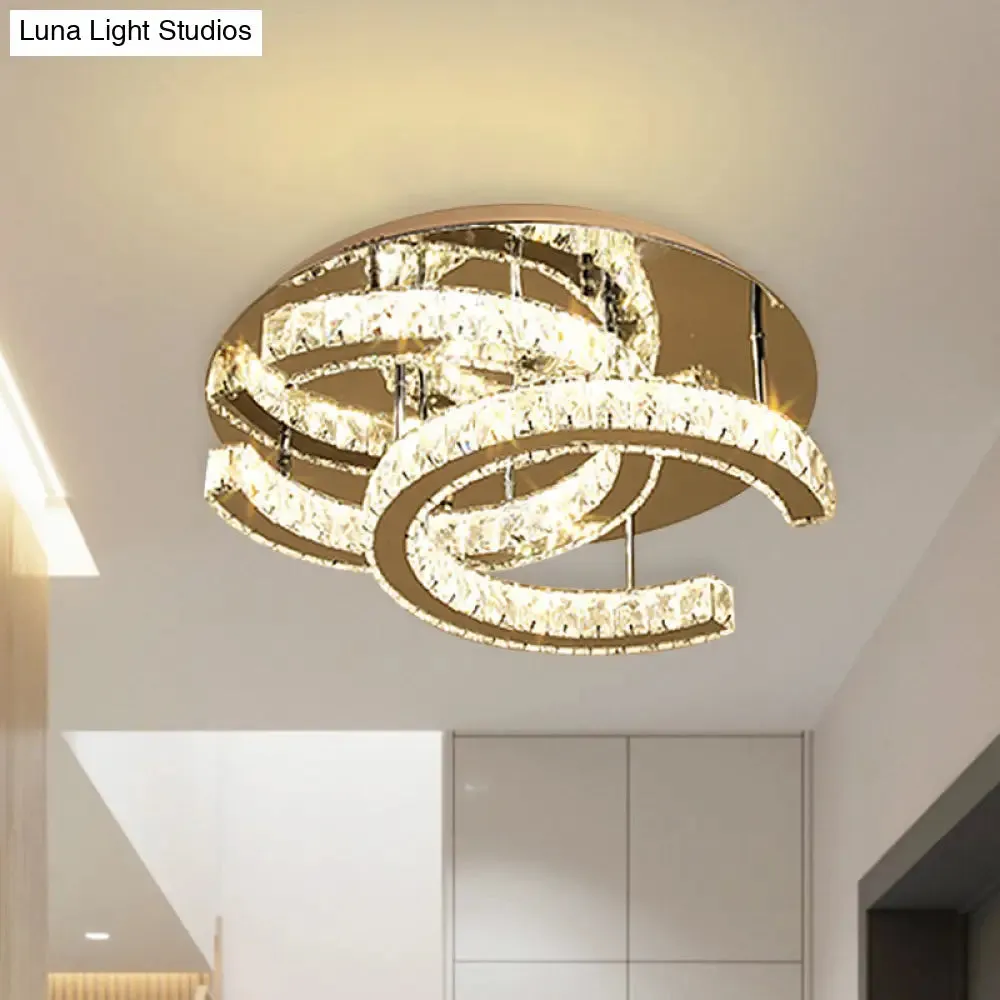 LED Chrome Ceiling Light with Double-C Shaped Beveled K9 Crystal and Flush Mount Design