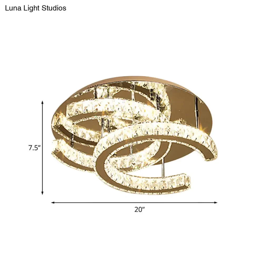 LED Chrome Ceiling Light with Double-C Shaped Beveled K9 Crystal and Flush Mount Design