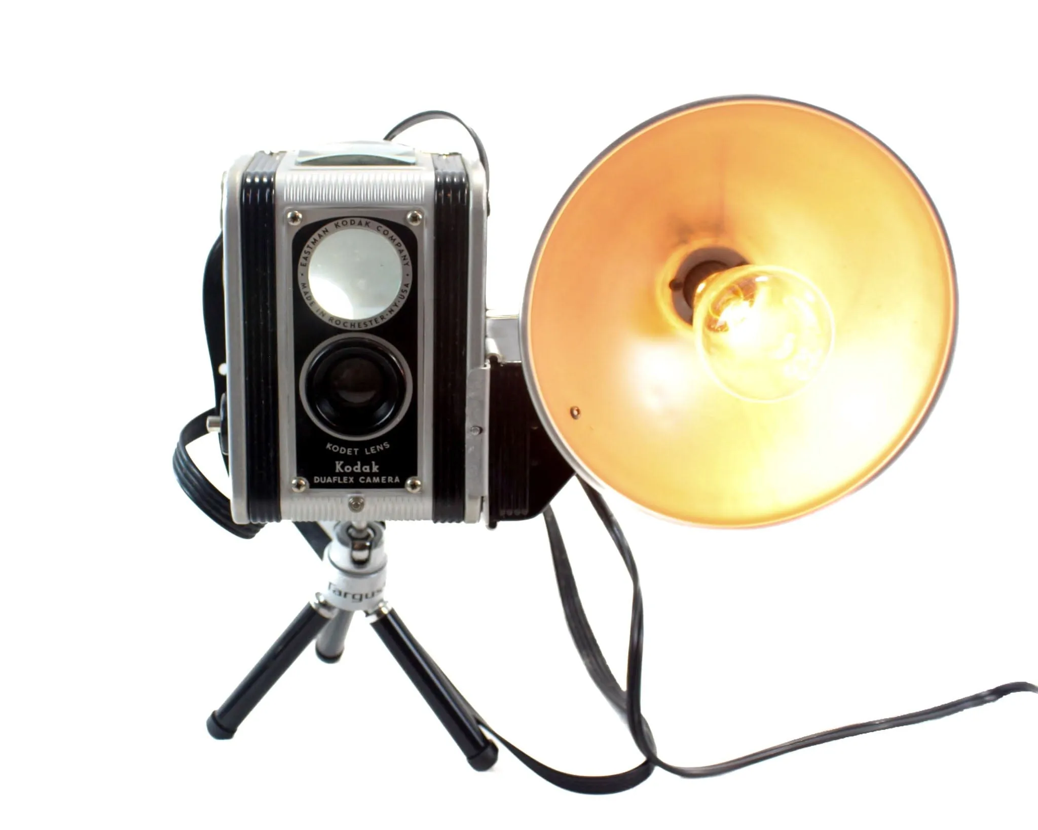 LED Desk Lamp - Black Kodak Duaflex Vintage Camera on mini tripod, Photographer and Vintage Lover gift