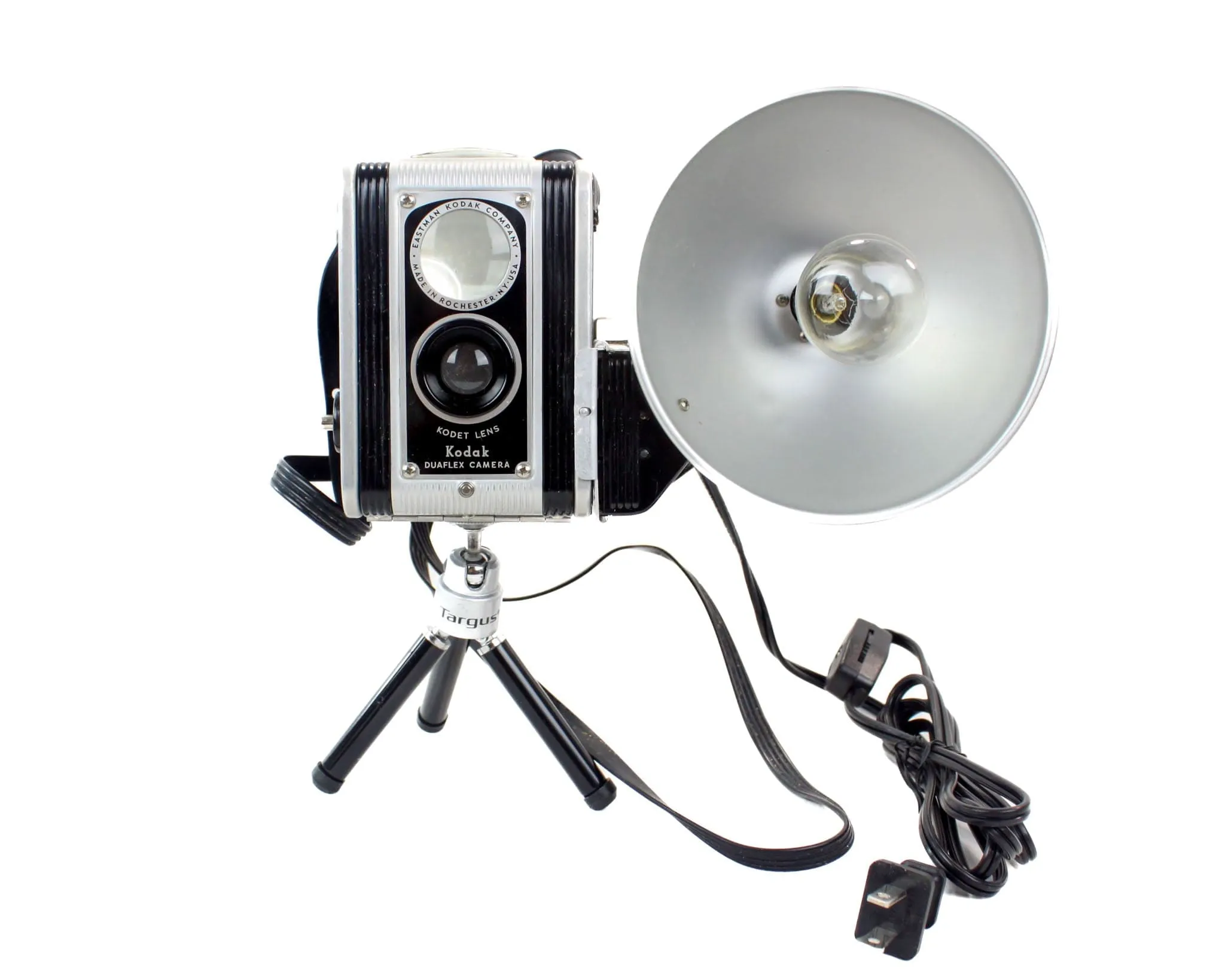 LED Desk Lamp - Black Kodak Duaflex Vintage Camera on mini tripod, Photographer and Vintage Lover gift