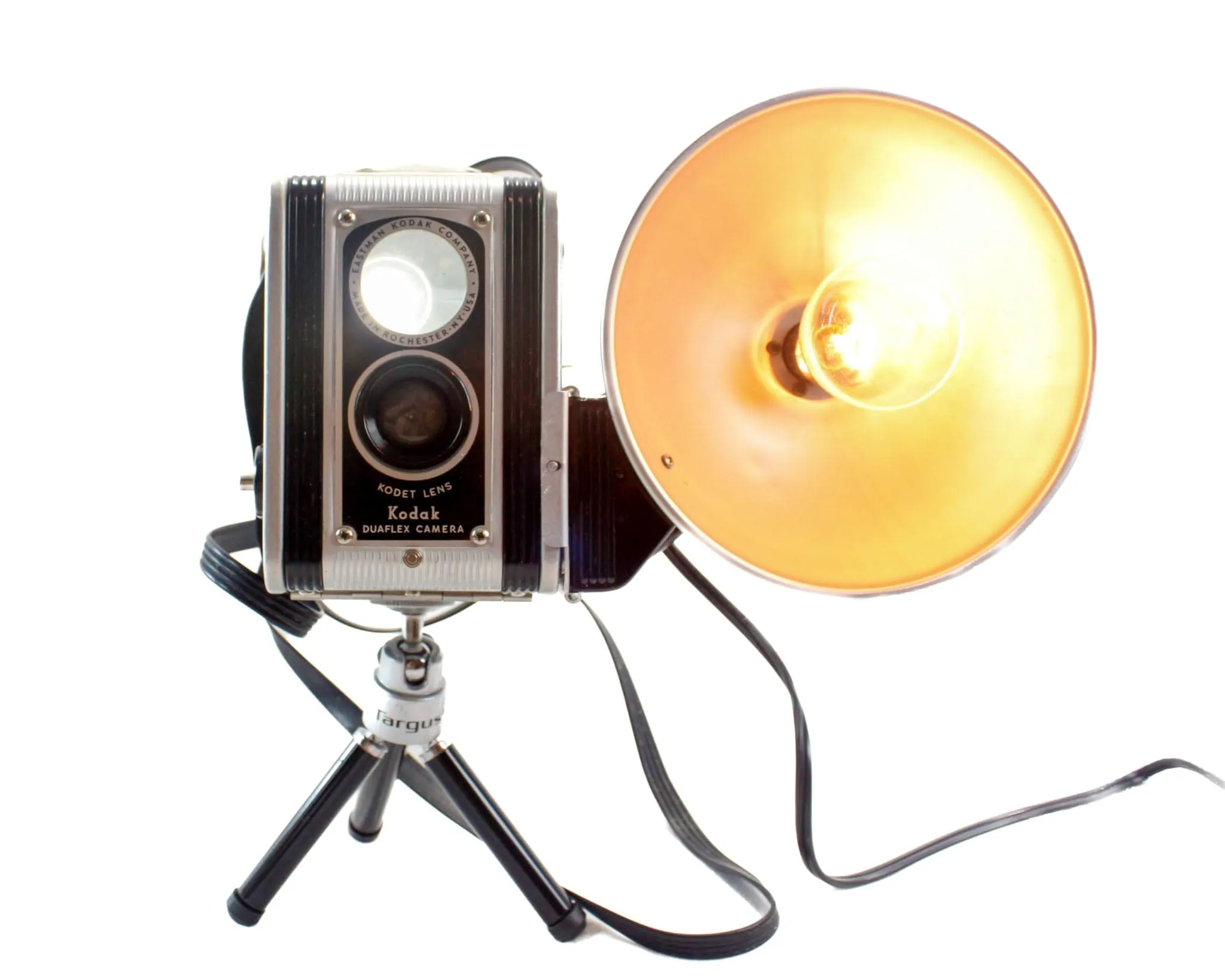 LED Desk Lamp - Black Kodak Duaflex Vintage Camera on mini tripod, Photographer and Vintage Lover gift