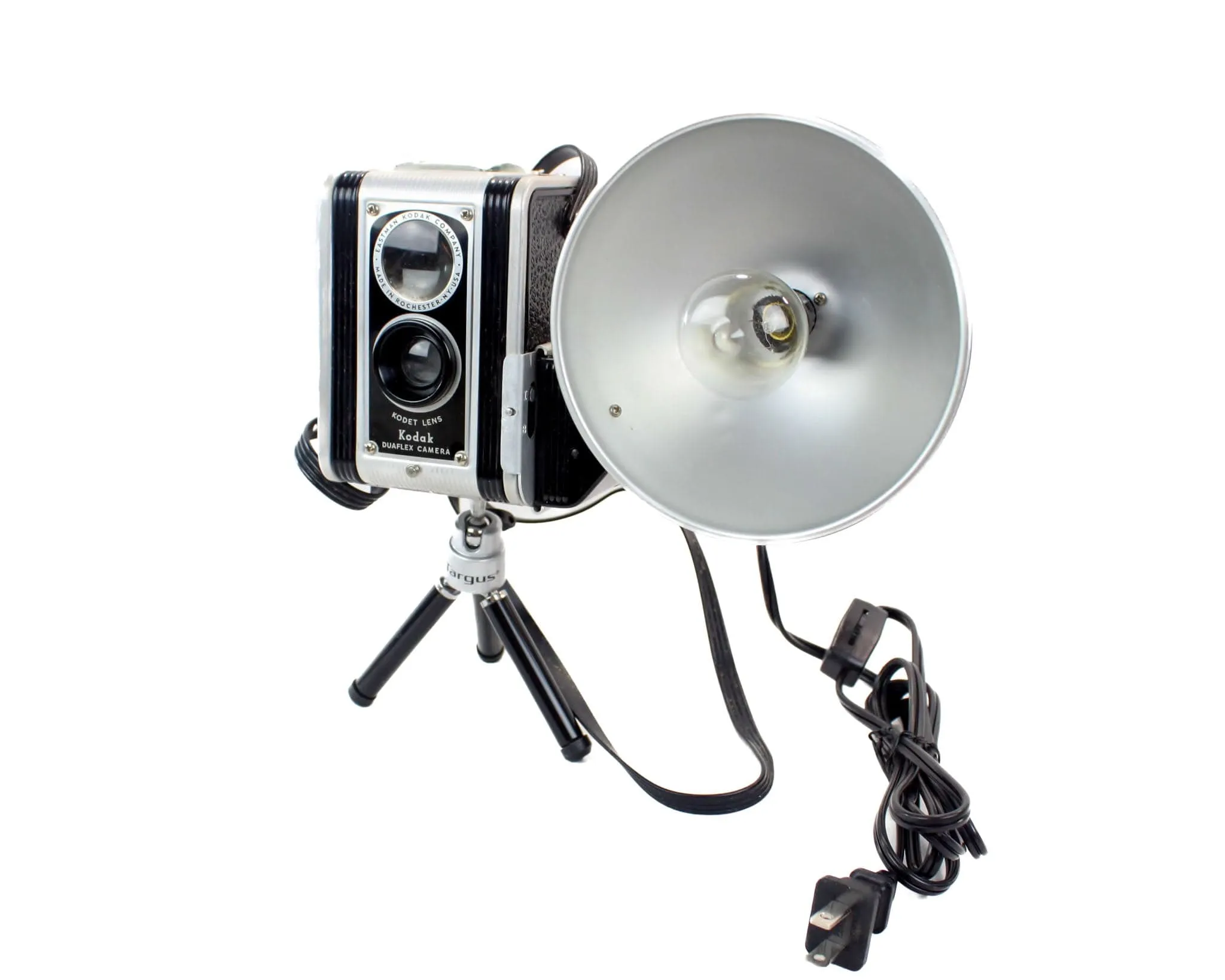 LED Desk Lamp - Black Kodak Duaflex Vintage Camera on mini tripod, Photographer and Vintage Lover gift