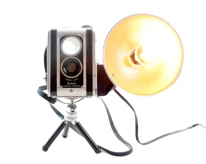 LED Desk Lamp - Black Kodak Duaflex Vintage Camera on mini tripod, Photographer and Vintage Lover gift