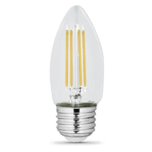 LED Light Bulbs, E12, Candelabra Base, Blunt Tip Filament, Clear, Decorative Chandelier Bulb, Torpedo, Flame, 2 Packs