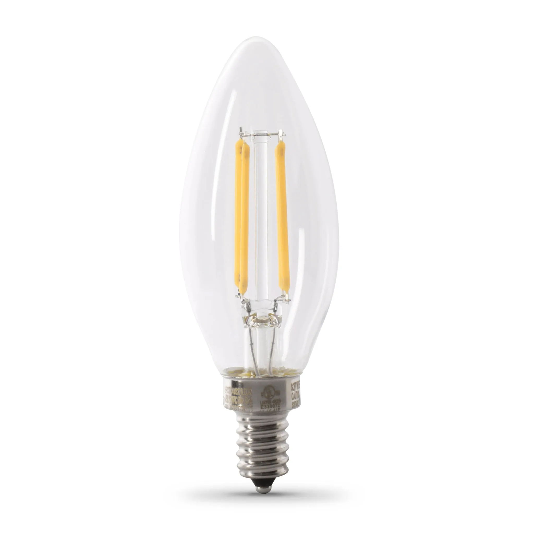 LED Light Bulbs, E12, Candelabra Base, Blunt Tip Filament, Clear, Decorative Chandelier Bulb, Torpedo, Flame, 2 Packs