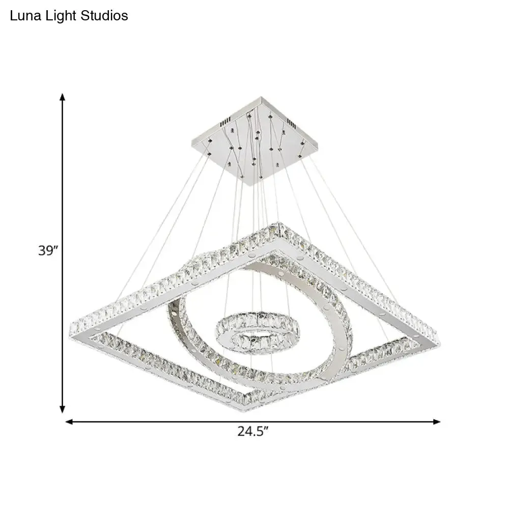 LED Stainless-Steel Chandelier with Crystal Shade - Modern Living Room Ceiling Lamp in Warm/White Light