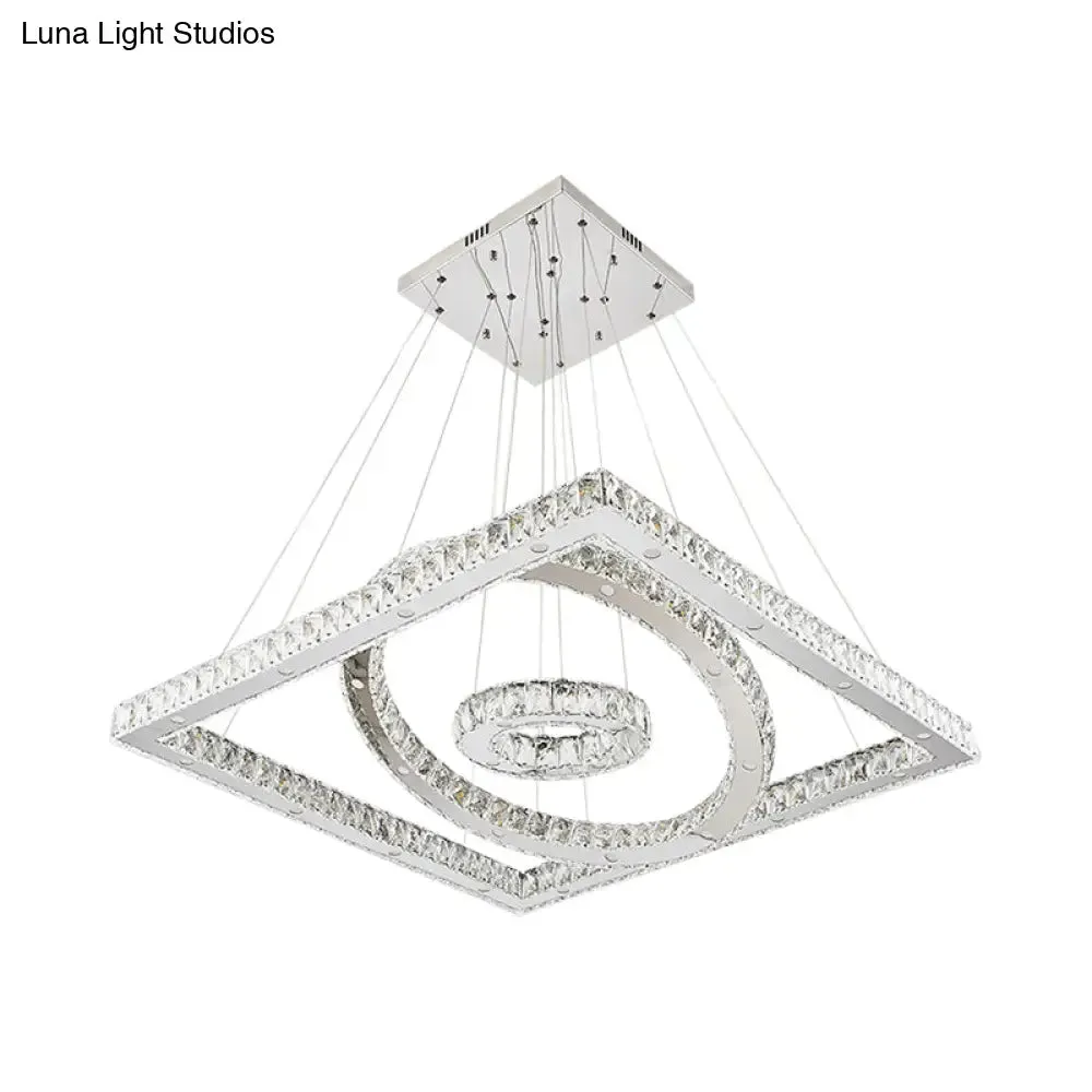 LED Stainless-Steel Chandelier with Crystal Shade - Modern Living Room Ceiling Lamp in Warm/White Light