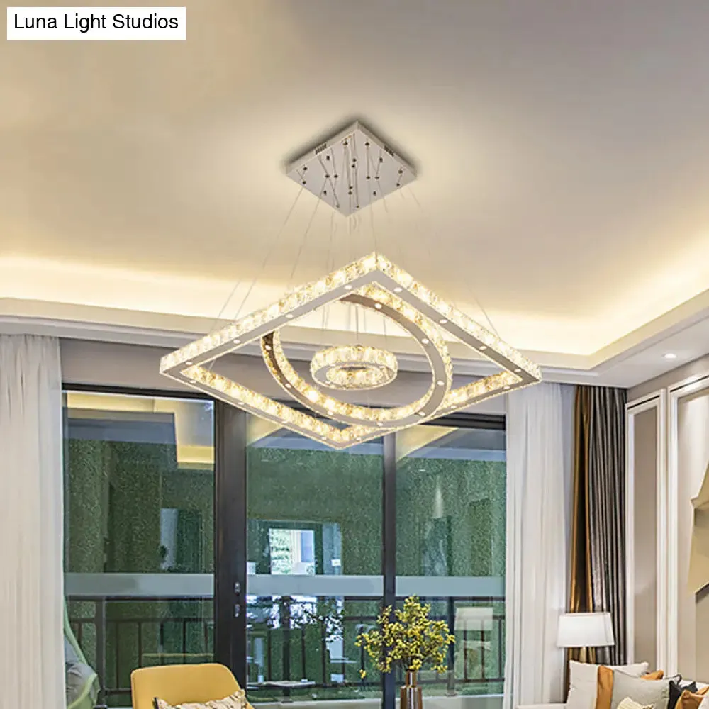 LED Stainless-Steel Chandelier with Crystal Shade - Modern Living Room Ceiling Lamp in Warm/White Light