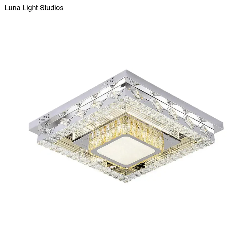 LED Stainless-Steel Flush Mount Crystal Block Ceiling Light Fixture