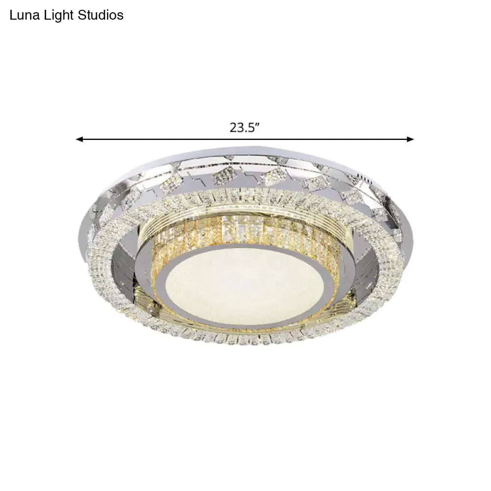 LED Stainless-Steel Flush Mount Crystal Block Ceiling Light Fixture