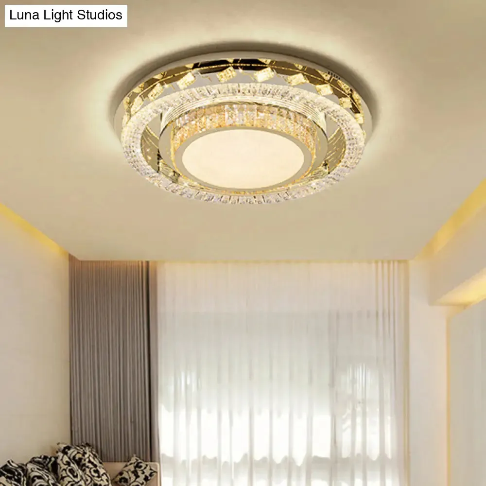 LED Stainless-Steel Flush Mount Crystal Block Ceiling Light Fixture