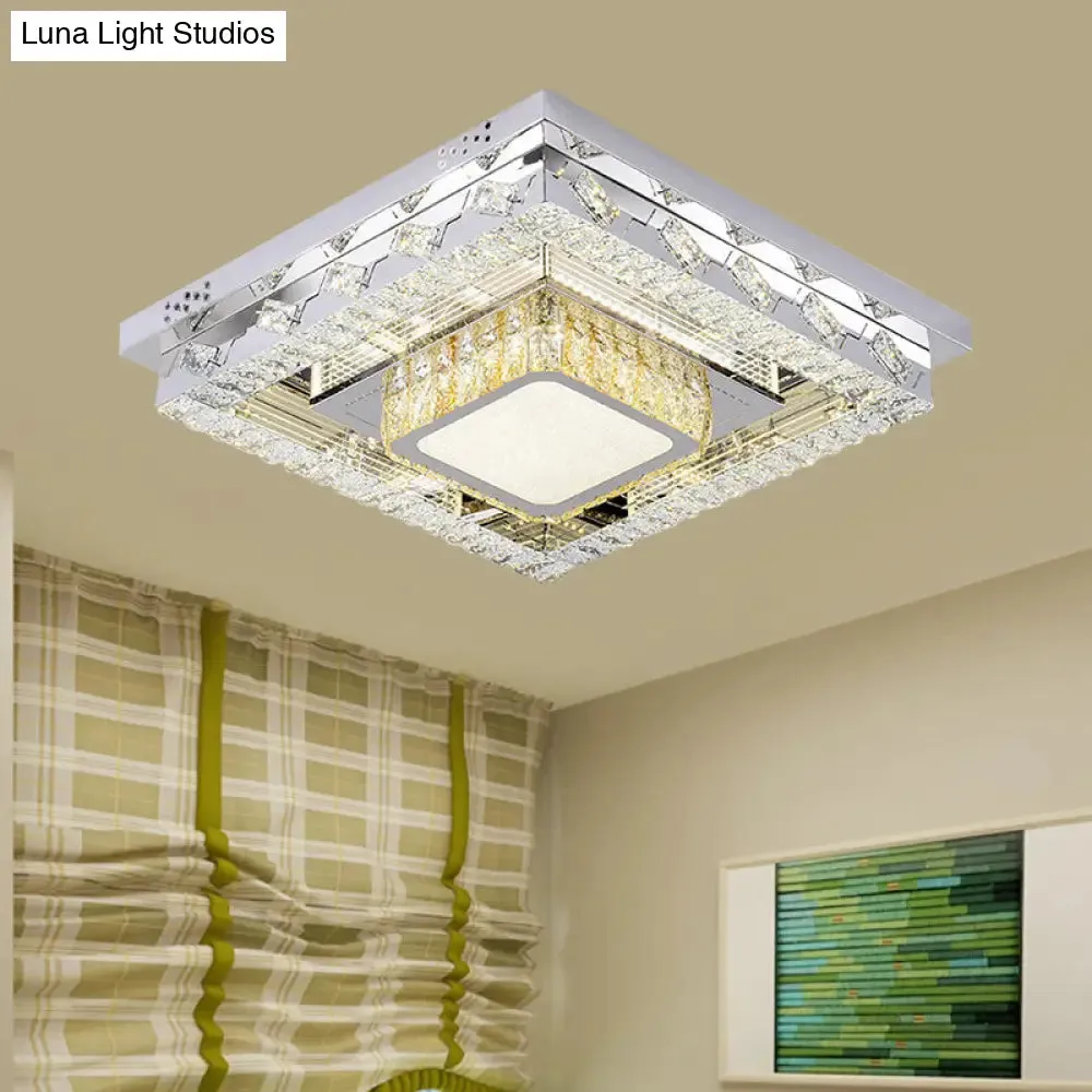 LED Stainless-Steel Flush Mount Crystal Block Ceiling Light Fixture