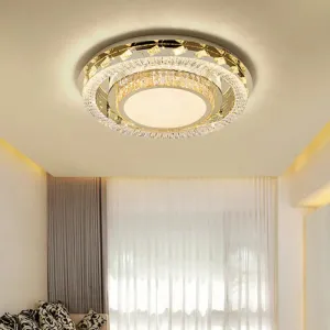 LED Stainless-Steel Flush Mount Crystal Block Ceiling Light Fixture