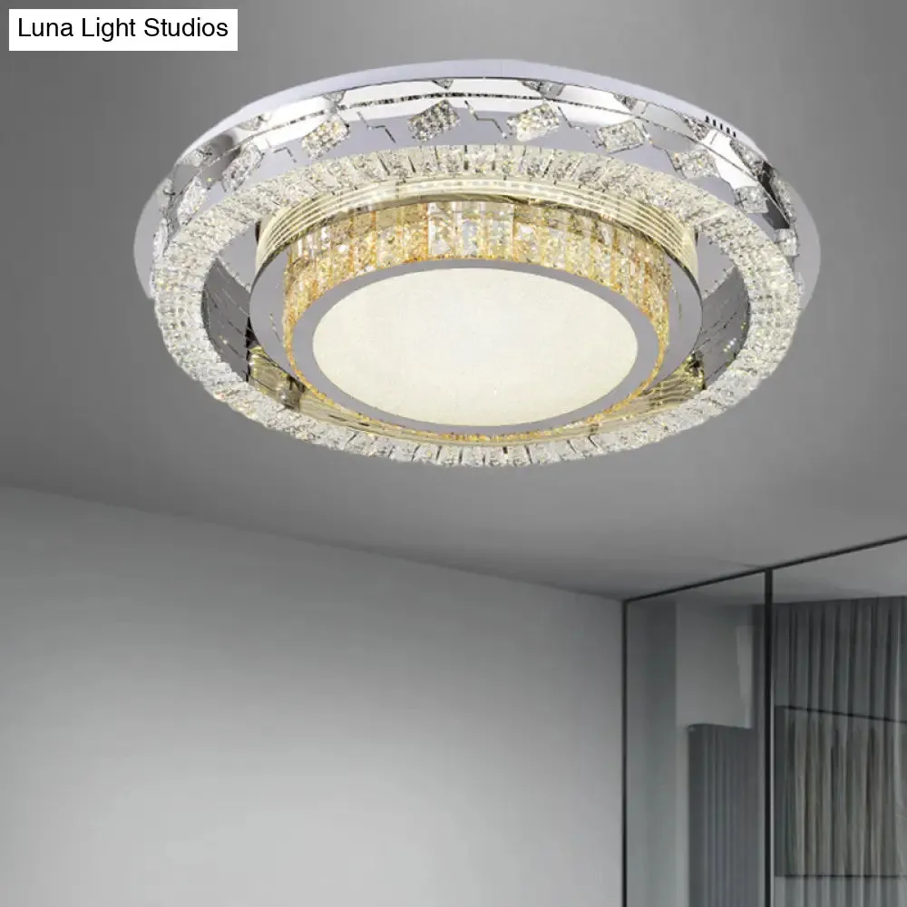 LED Stainless-Steel Flush Mount Crystal Block Ceiling Light Fixture