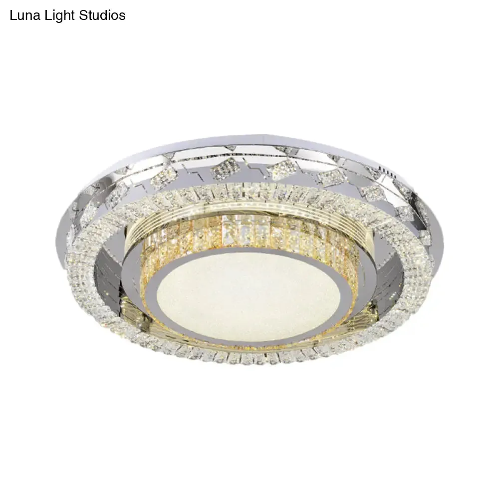 LED Stainless-Steel Flush Mount Crystal Block Ceiling Light Fixture