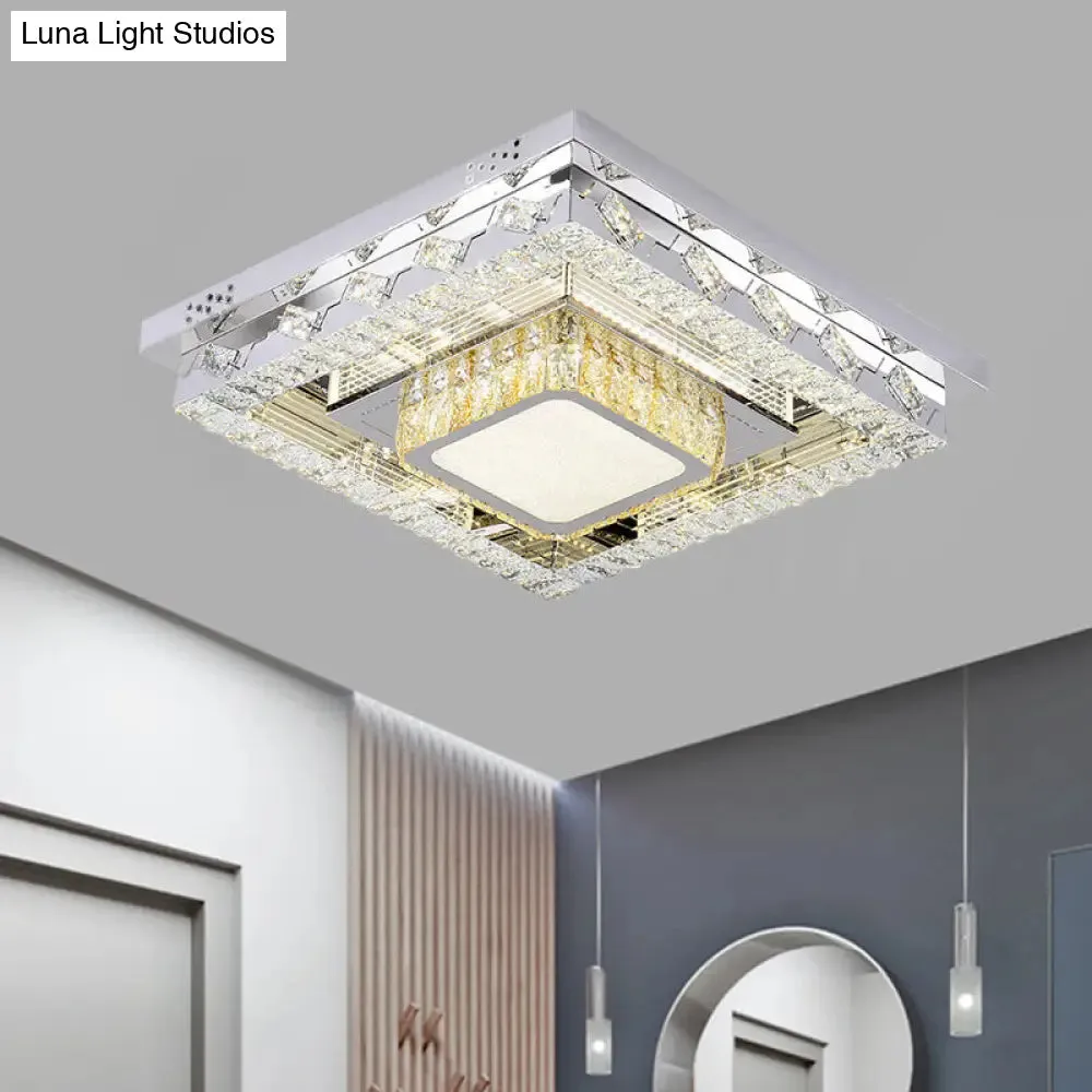 LED Stainless-Steel Flush Mount Crystal Block Ceiling Light Fixture