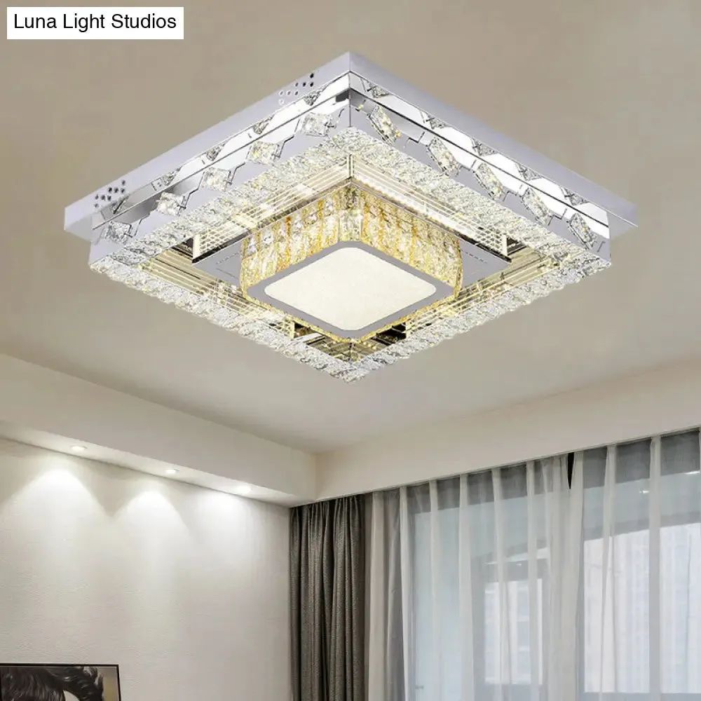 LED Stainless-Steel Flush Mount Crystal Block Ceiling Light Fixture